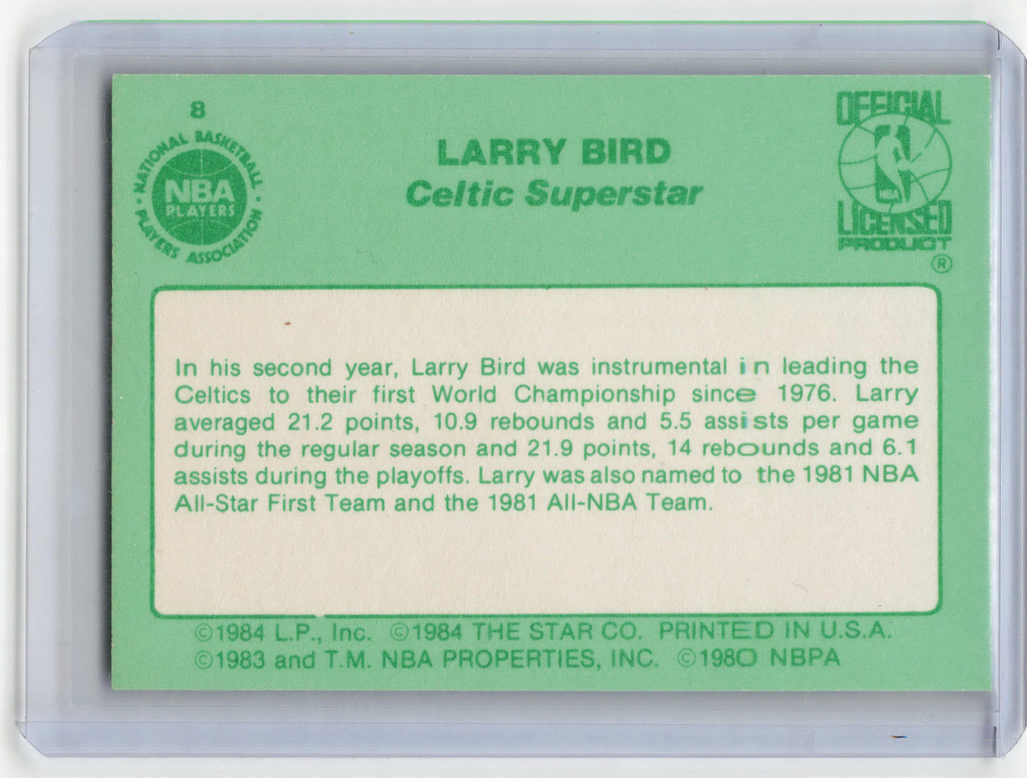The Star Co. 1984 Star Basketball Larry Bird The 1980-81 Season #8 Near Mint - Papa Joey's Collectibles