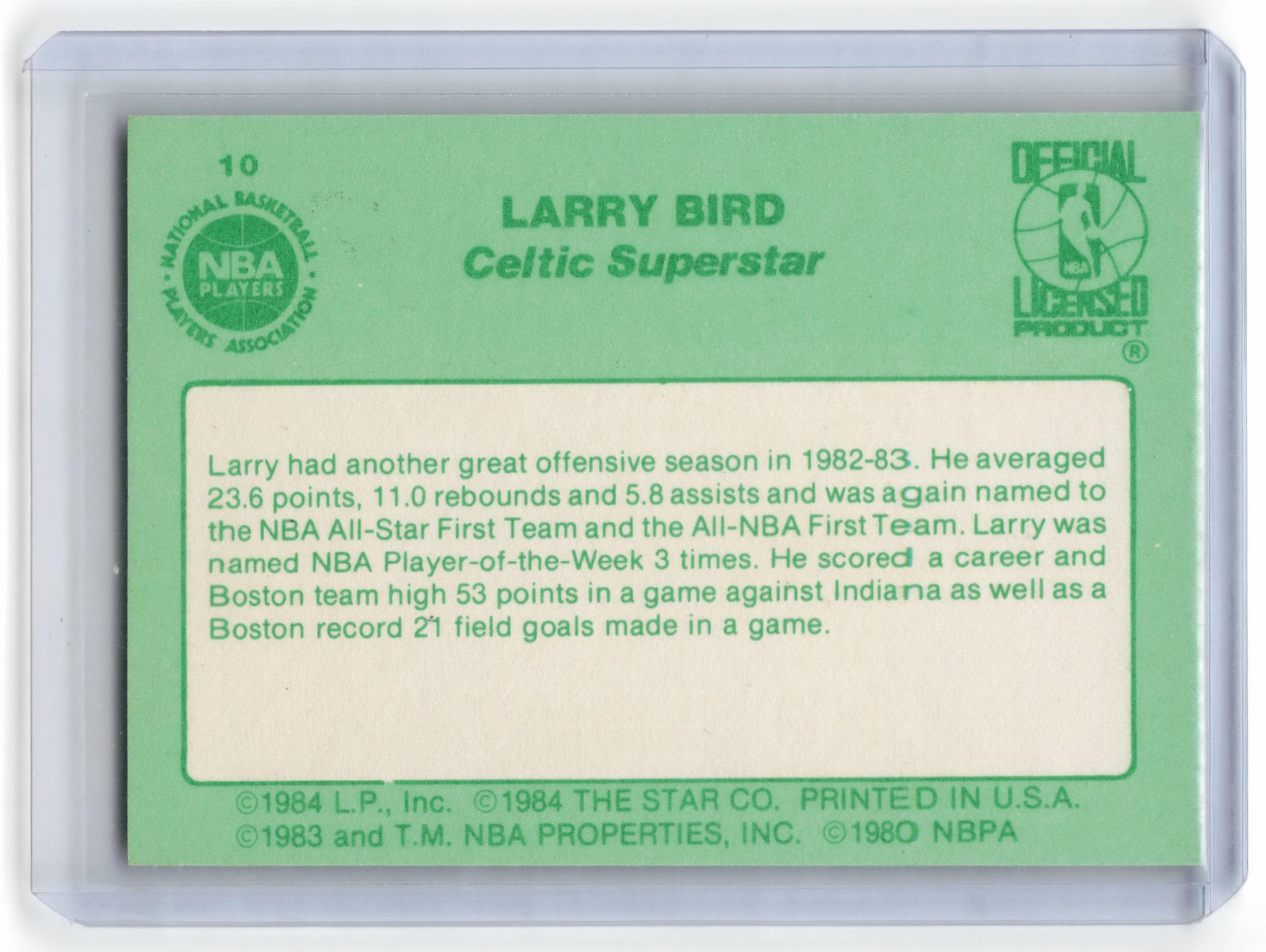 The Star Co. 1984 Star Basketball Larry Bird The 1982-83 Season #10 Near Mint - Papa Joey's Collectibles