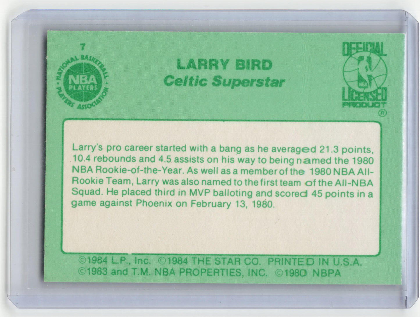 The Star Co. 1984 Star Basketball Larry Bird The 1979-80 Season #7 Near Mint - Papa Joey's Collectibles
