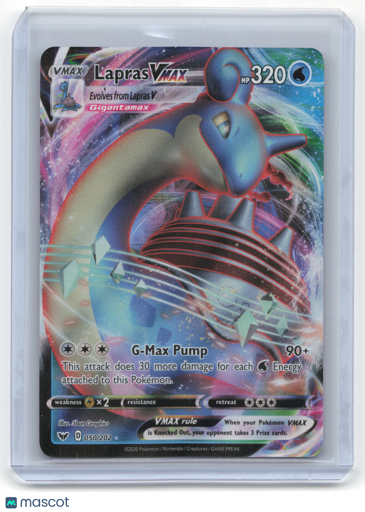 2020 Pokemon Lapras VMAX Sword & Shield Rare Holo #50/202 Near Mint - Papa Joey's Collectibles