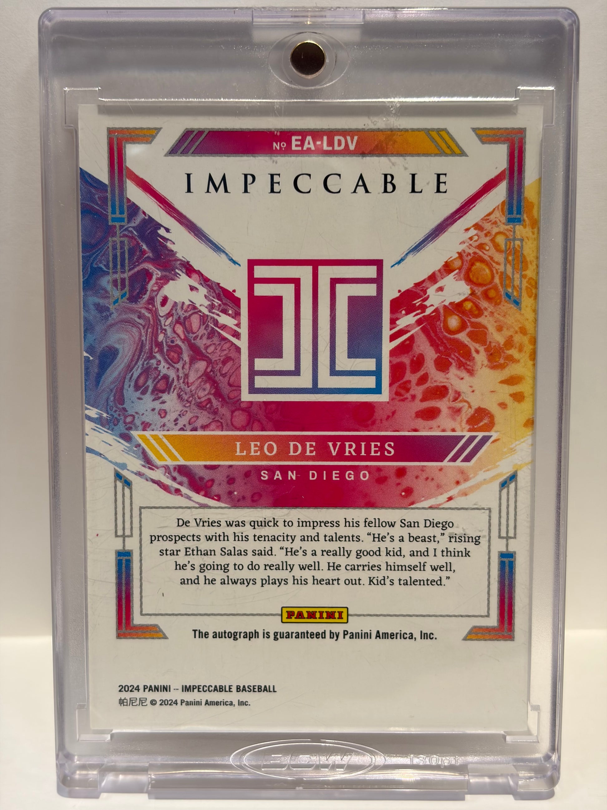 2024 Panini Impeccable Extravagance Leo De Vries Auto 16/49 #EA-LDV Near Mint - Papa Joey's Collectibles