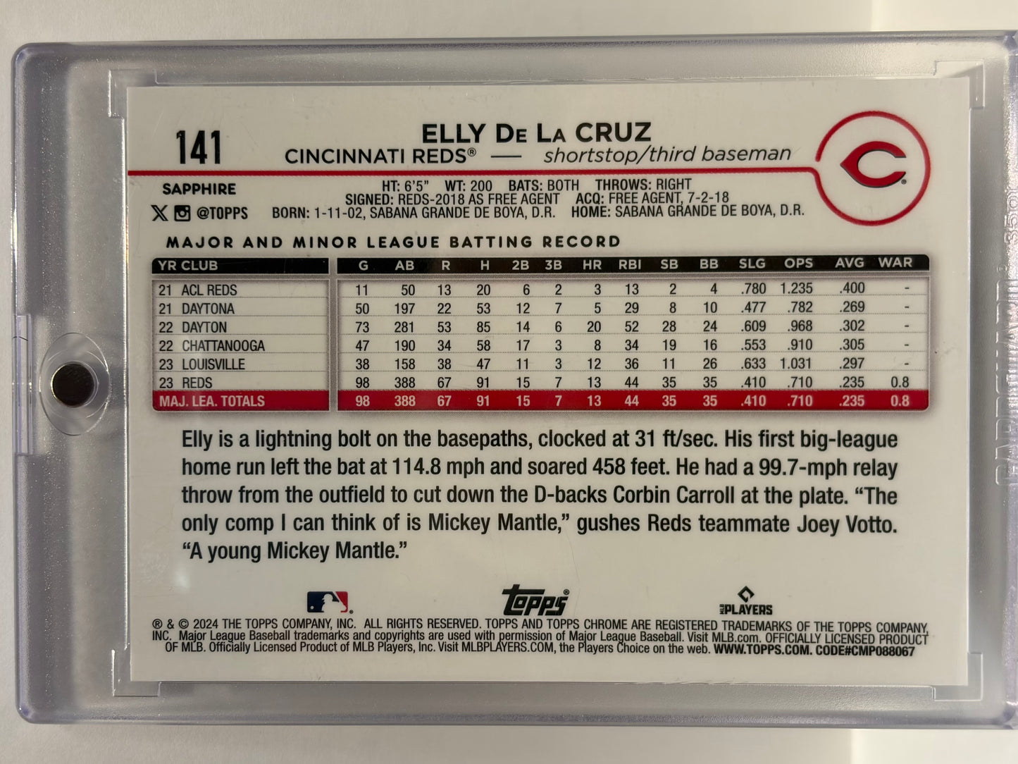 2024 Topps Chrome Sapphire Edition Elly De La Cruz RC #141 Near Mint - Papa Joey's Collectibles