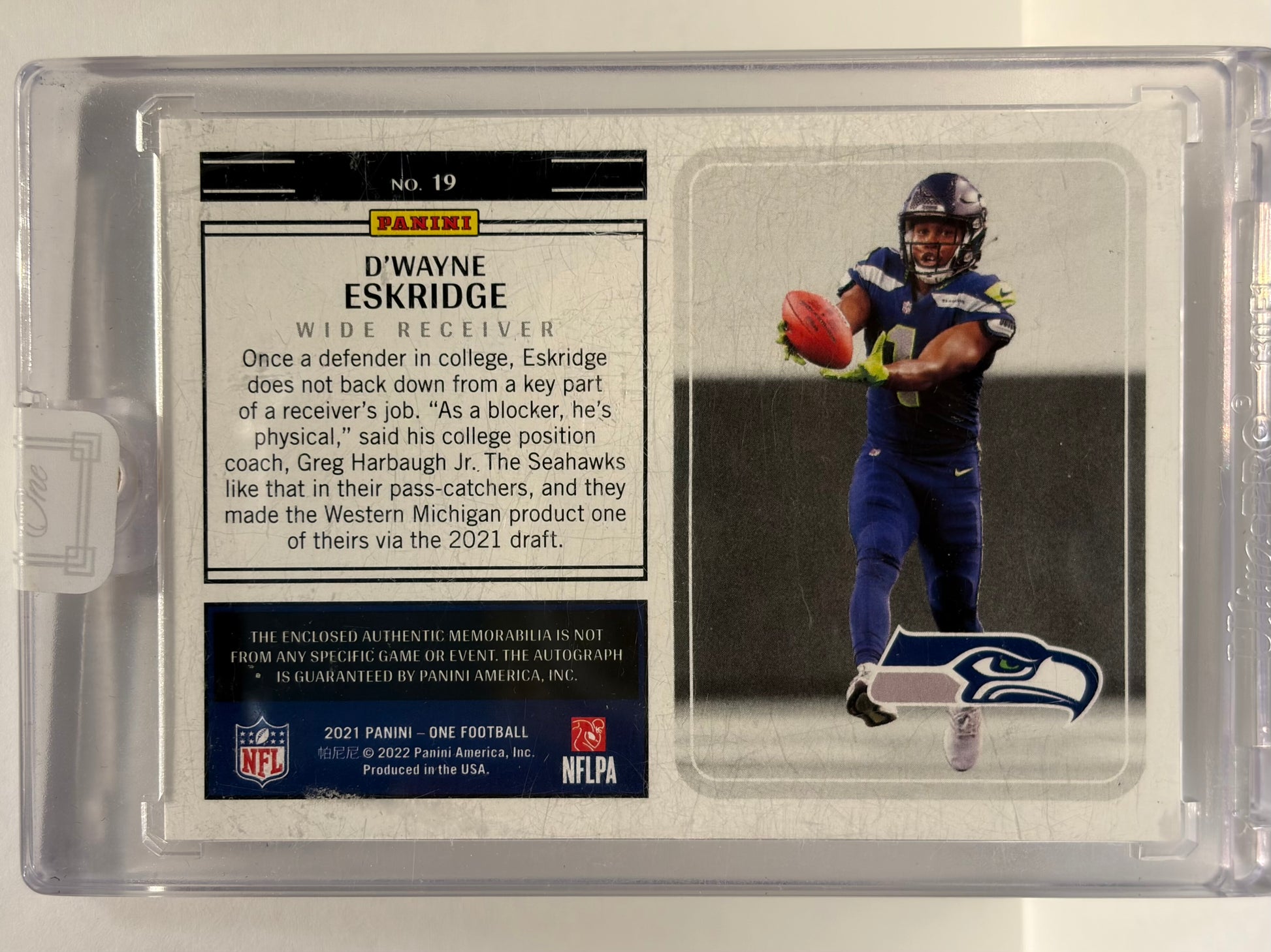 2022 Panini One D'Wayne Eskridge Autograph Patch 028/149 RC #19 Near Mint - Papa Joey's Collectibles