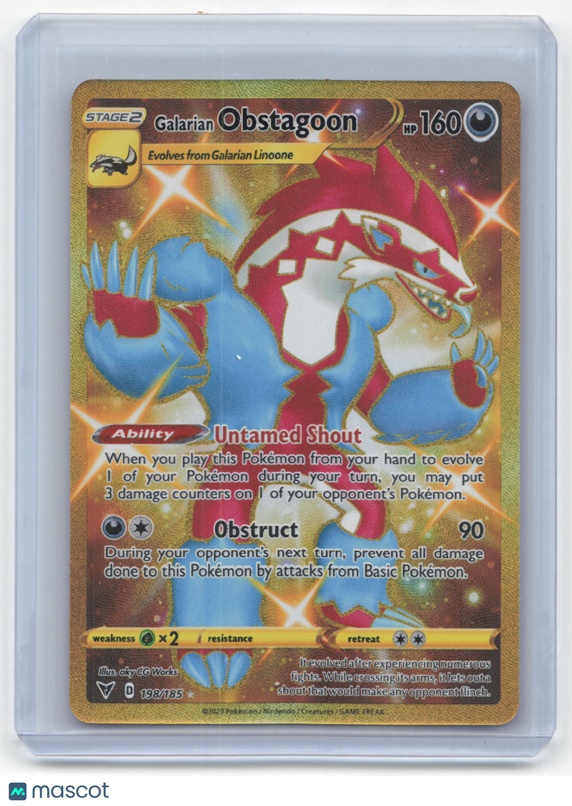 2020 Pokemon Galarian Obstagoon Sword & Shield Secret Rare Gold #198/185 NM