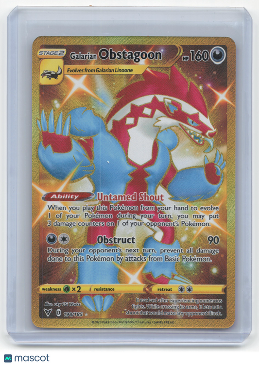 2020 Pokemon Galarian Obstagoon Sword & Shield Secret Rare Gold #198/185 NM