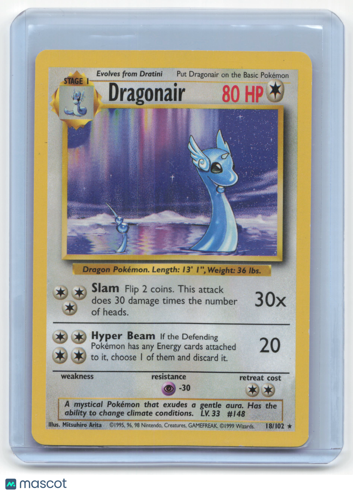 1999 Pokemon Dragonair Base Set Rare #18/102 Near Mint