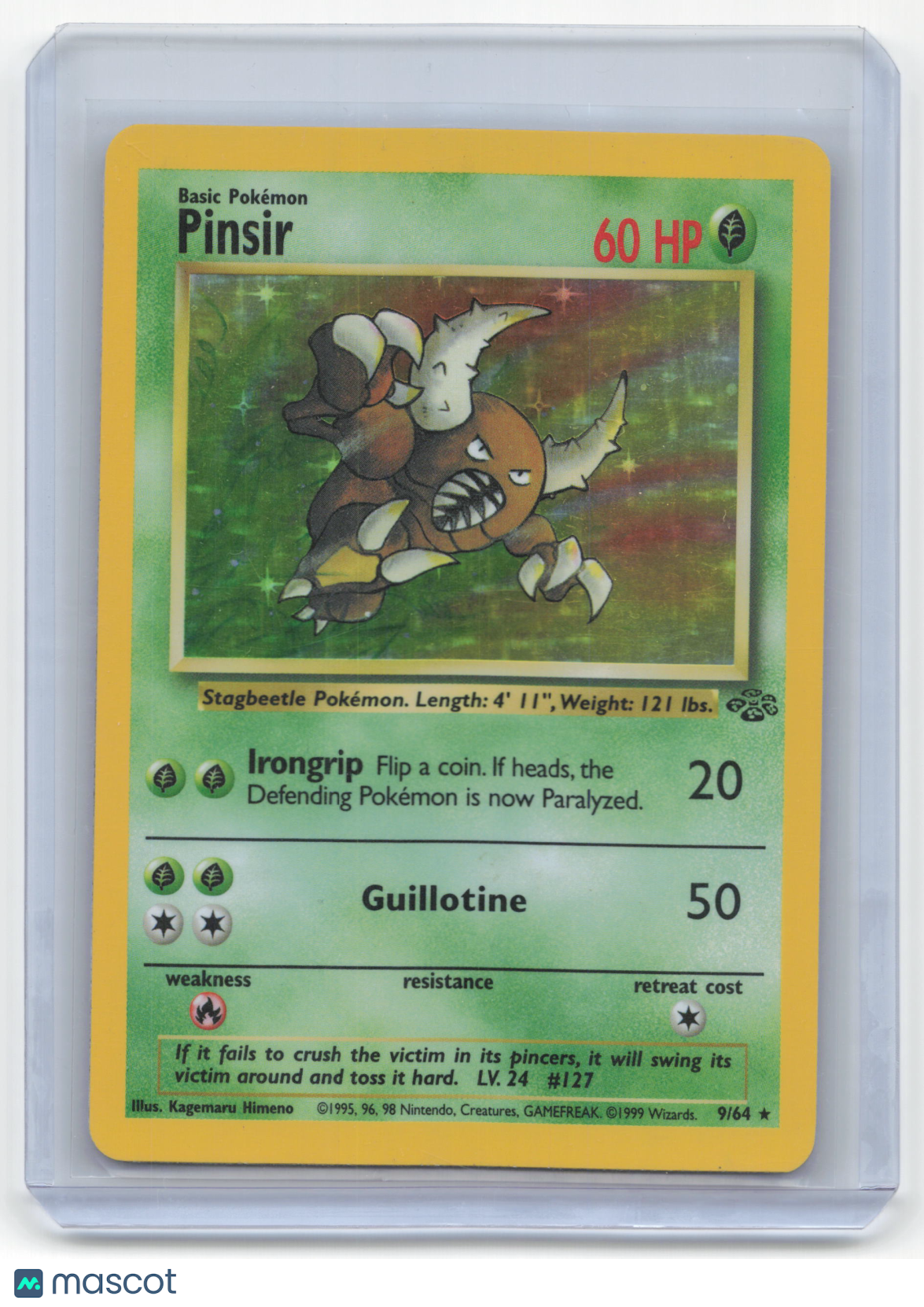 1999 Pokemon Pinsir Jungle Rare Holo #9/64 Moderately Played