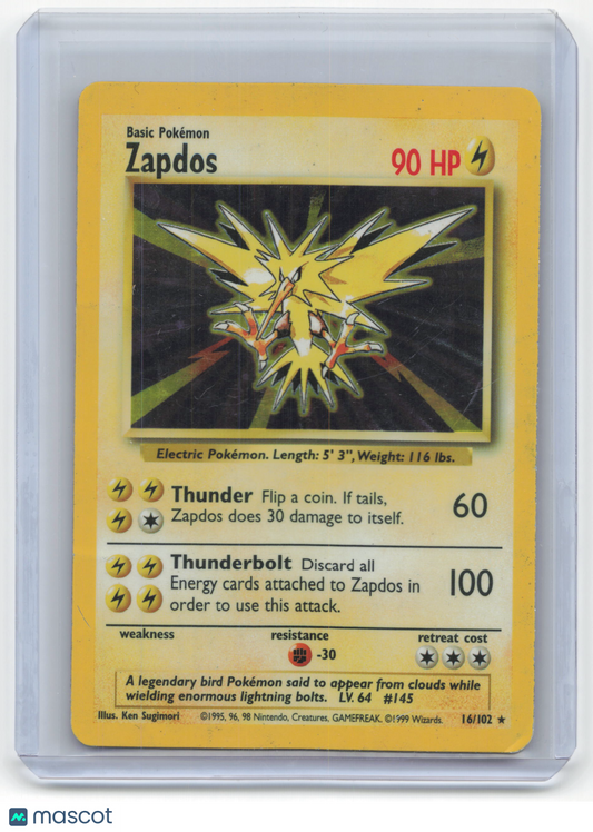 1999 Pokemon Zapdos Base Set Rare Holo #16/102 (Damaged)