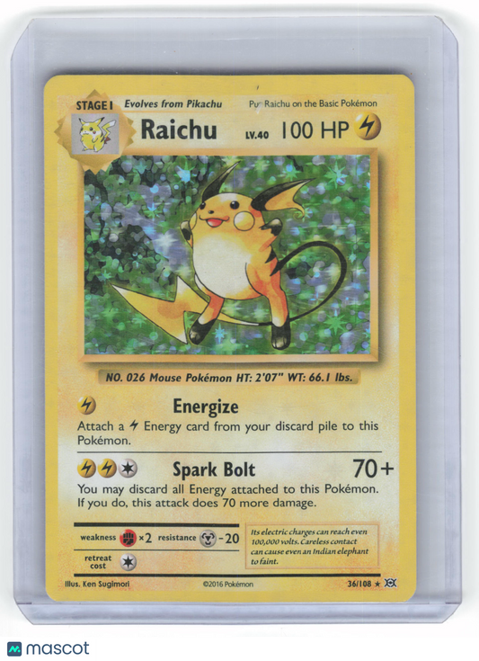 2016 Pokemon Raichu Evolutions Rare Holo #36/108 Near Mint