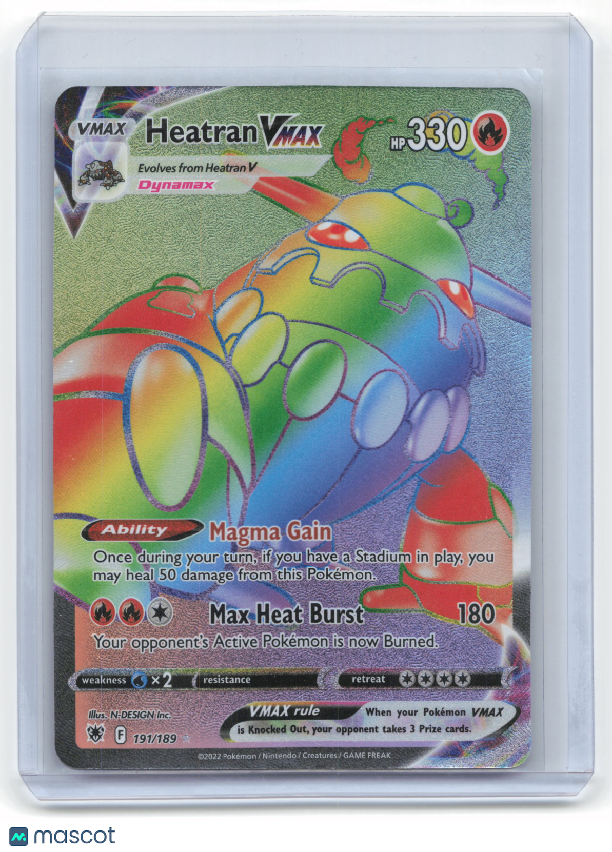 2022 Pokemon Heatran VMAX Astral Radiance Rainbow Rare Holo #191/189 Near Mint