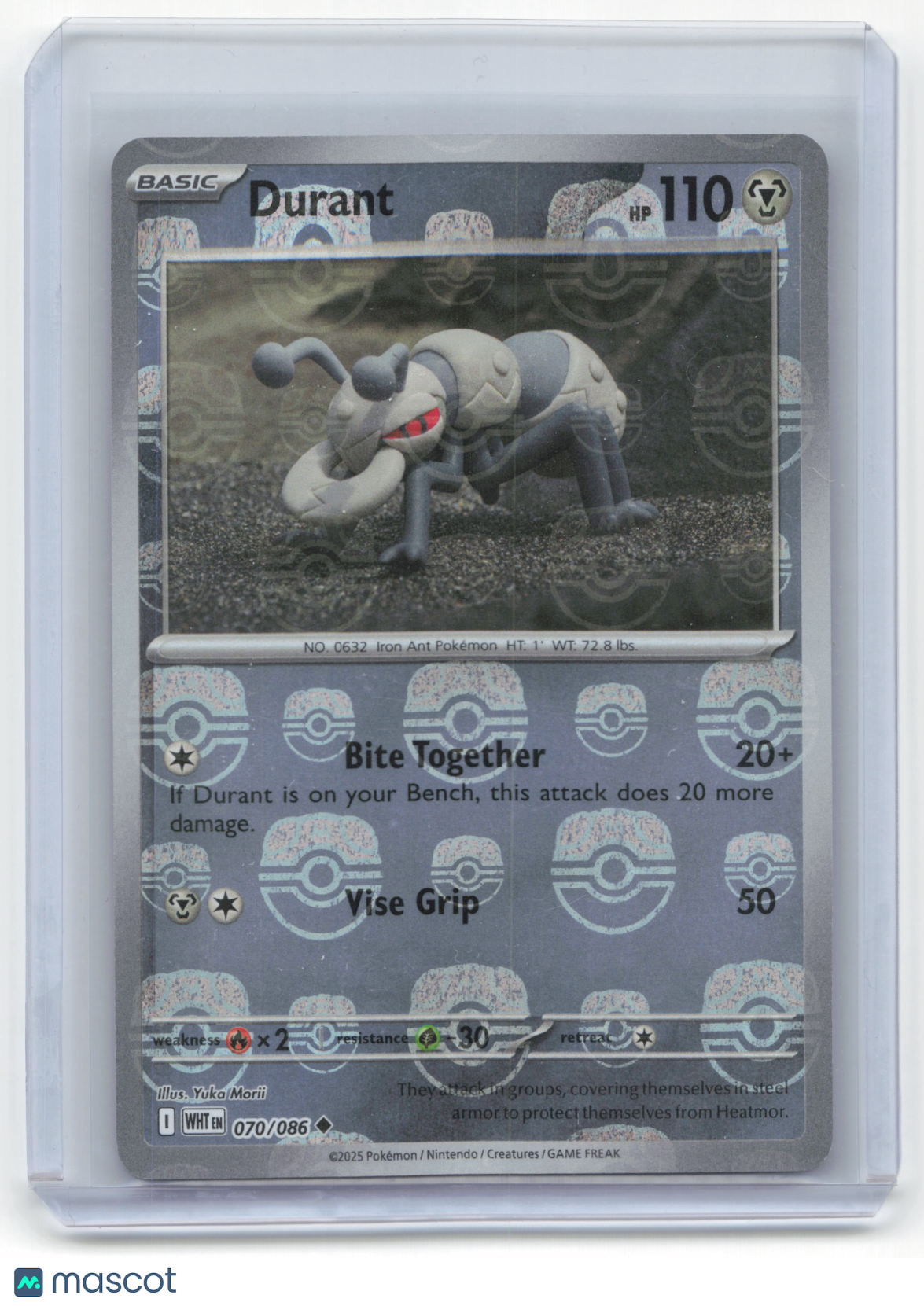 2025 Pokemon Durant White Flare Reverse Holo #70/86 Masterball Pattern Near Mint