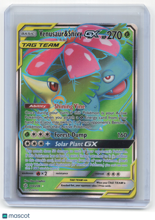 2019 Pokemon Venusaur & Snivy GX Cosmic Eclipse Rare #210/236 Lightly Played