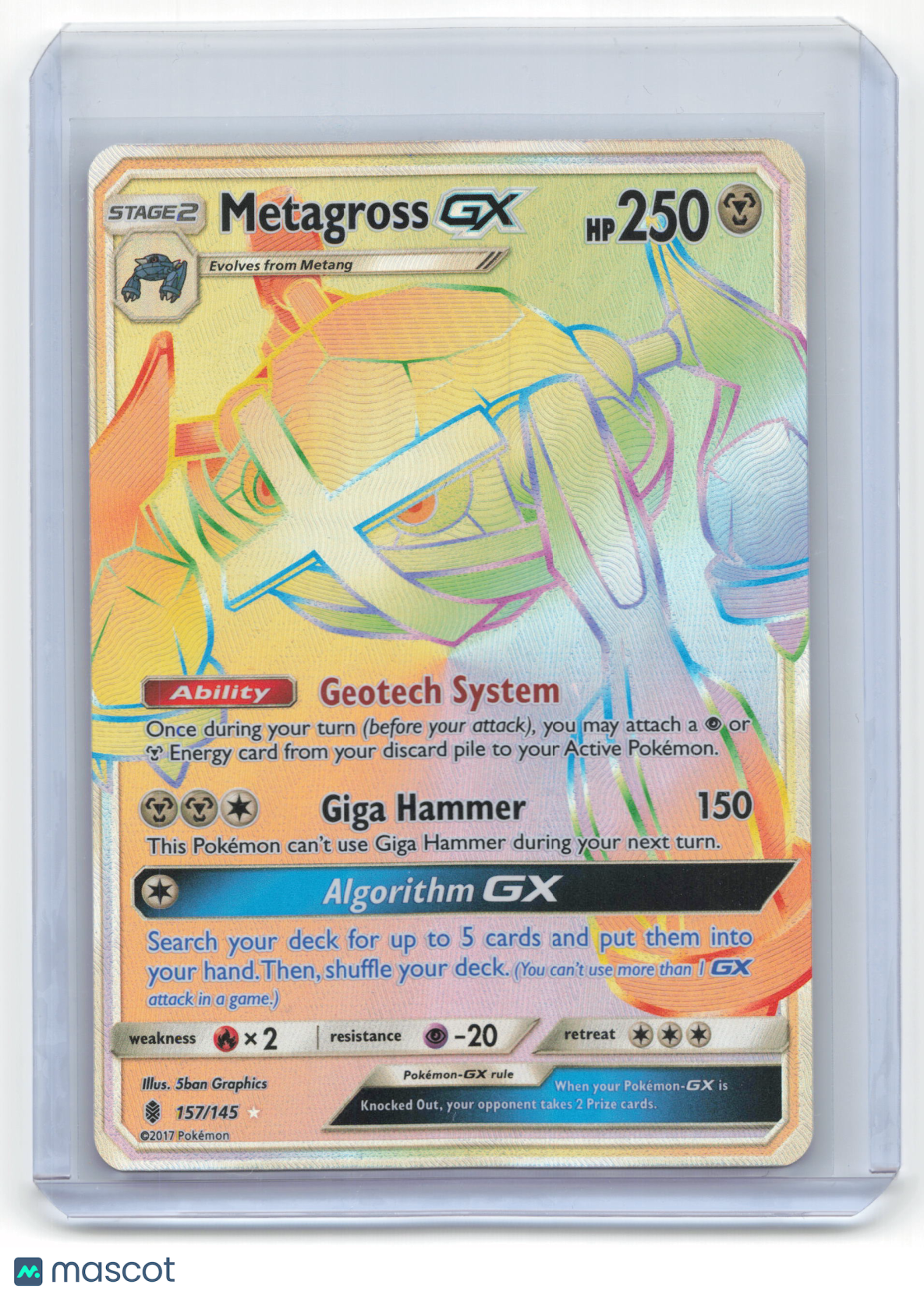 2017 Pokemon Metagross GX Guardians Rising Secret Rare #157/145 Lightly Played