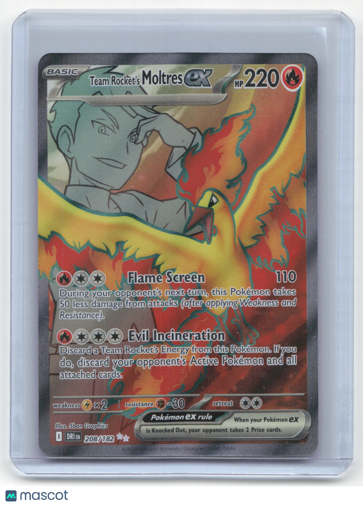 2025 Pokemon Team Rocket's Moltres EX Destined Rivals Ultra Rare #208/182 NM