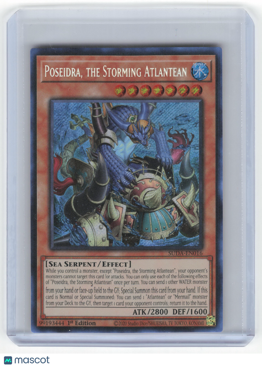 2025 Yu-Gi-Oh!  Poseidra, the Storming Atlantean SCR Holo #SUDA-EN016 1st Ed. NM