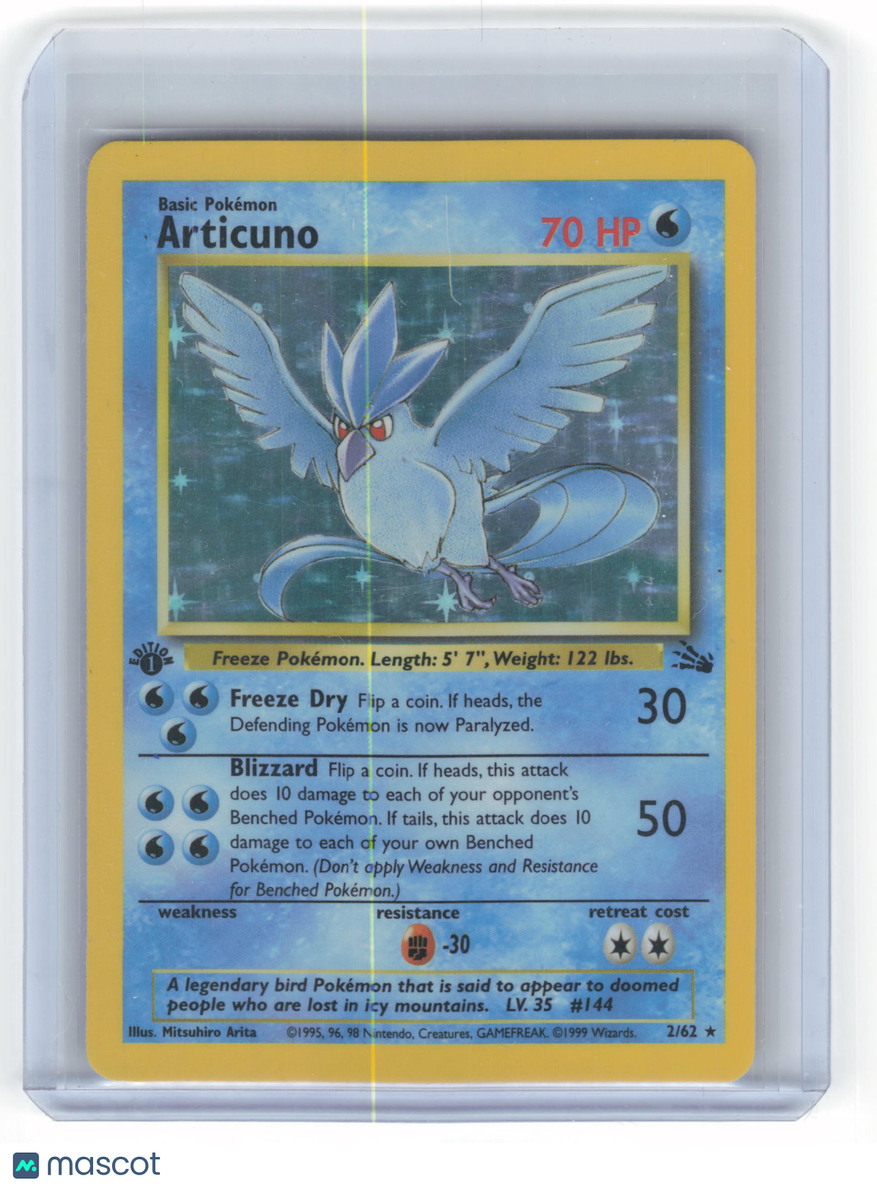 1999 Pokemon Articuno Fossil Rare Holo #2/62 1st Edition Moderately Played