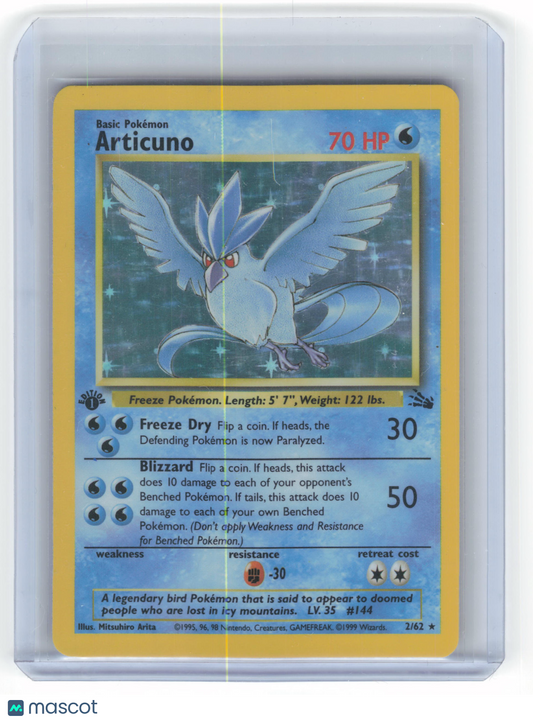 1999 Pokemon Articuno Fossil Rare Holo #2/62 1st Edition Moderately Played