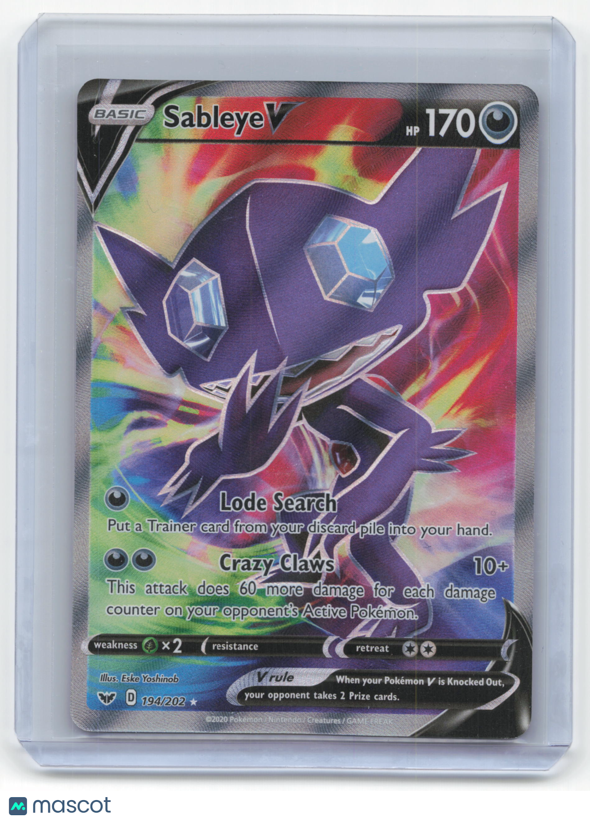 2020 Pokemon Sableye V Sword & Shield Rare Holo #194/202 Near Mint