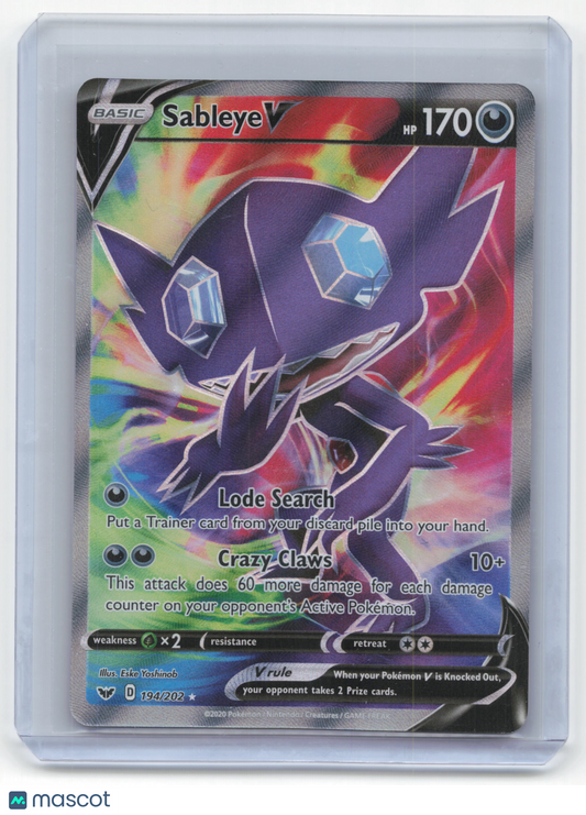 2020 Pokemon Sableye V Sword & Shield Rare Holo #194/202 Near Mint