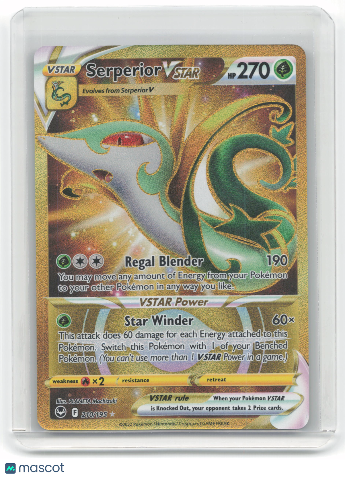 2022 Pokemon Serperior VSTAR Silver Tempest Secret Rare Gold #210/195 Near Mint