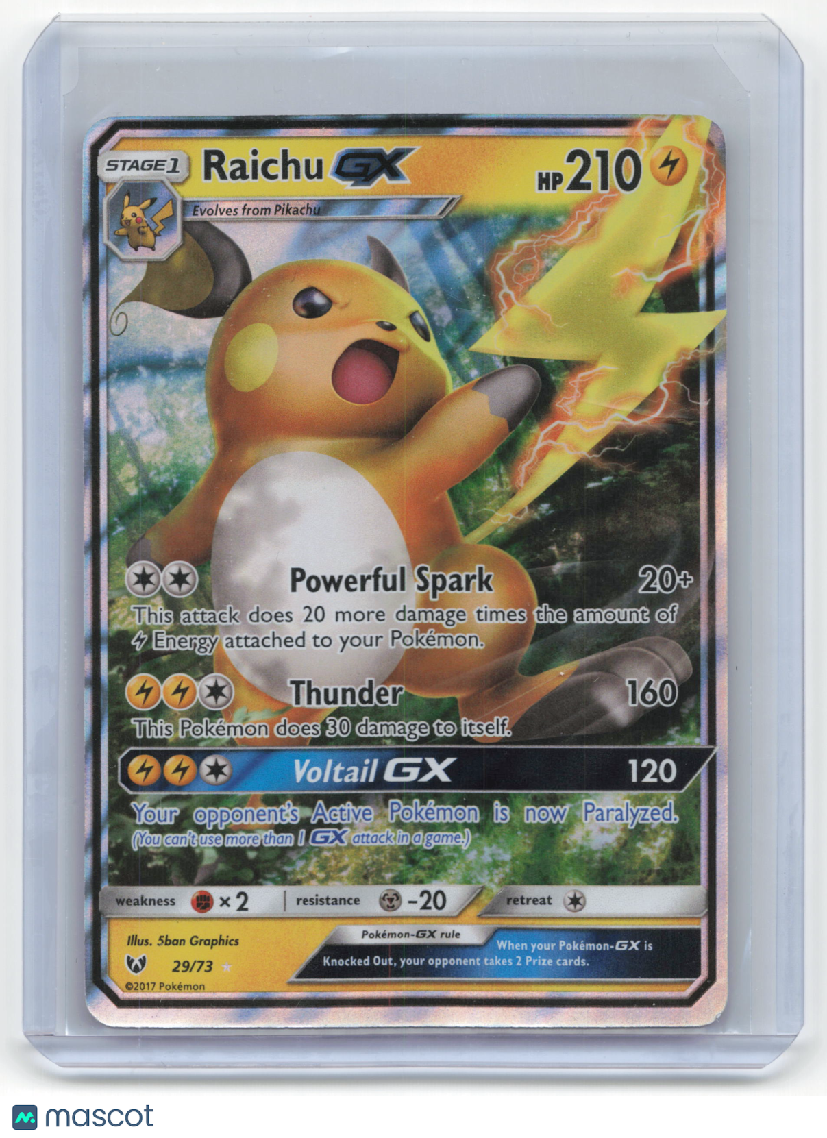 2017 Pokemon Raichu GX Shining Legends Rare Holo #29/73 Near Mint