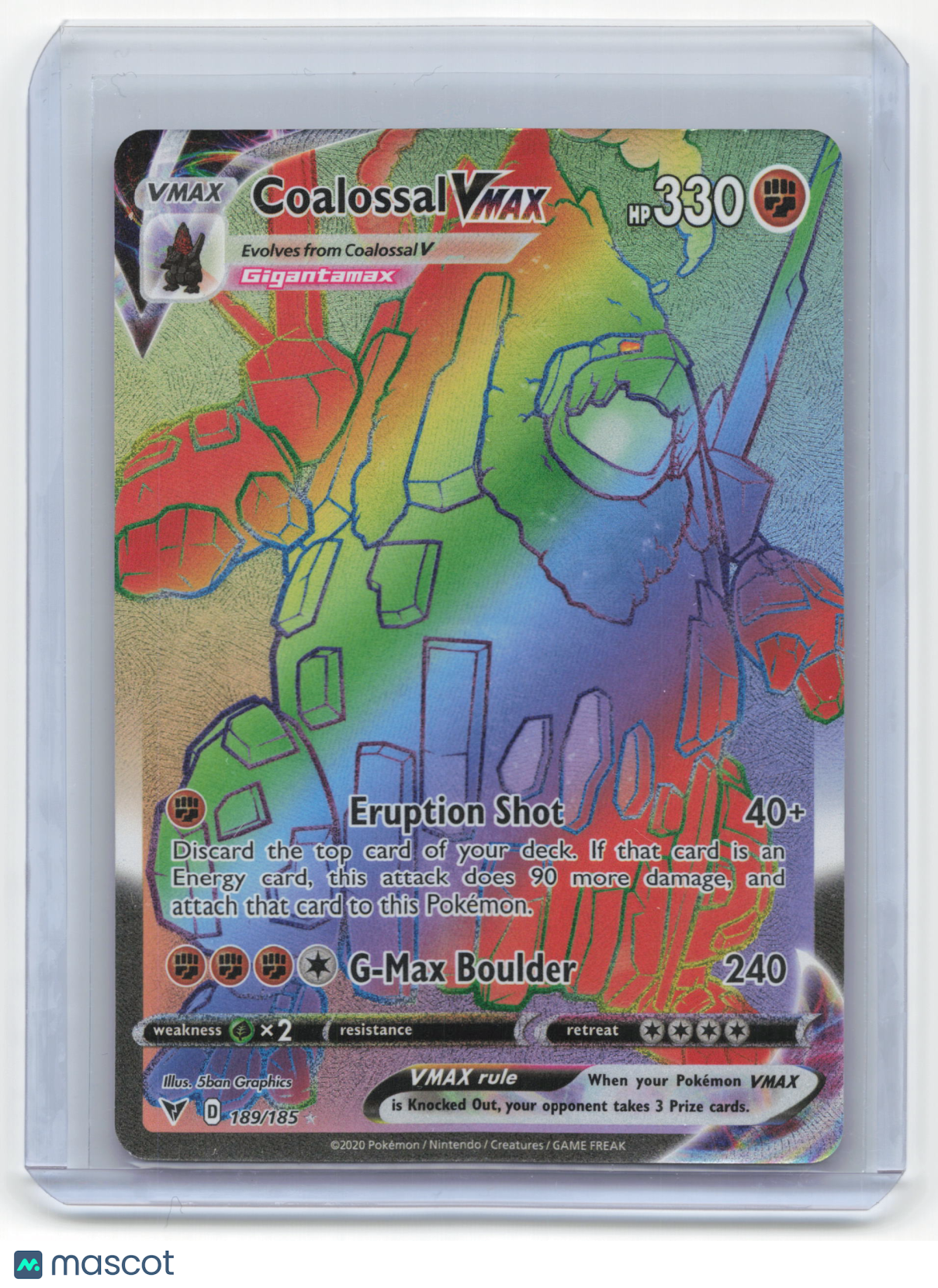 2020 Pokemon Coalossal VMAX Vivid Voltage Secret Rare Rainbow #189/185 Near Mint