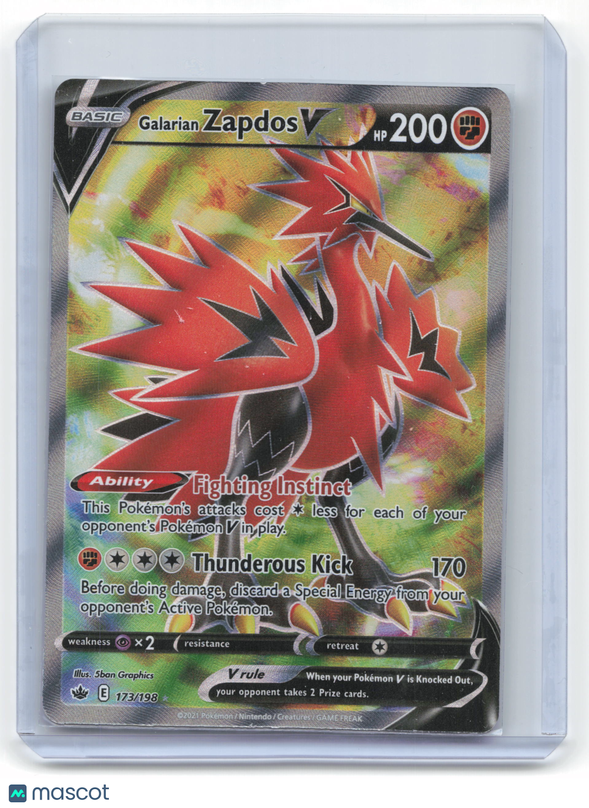 2021 Pokemon Galarian Zapdos V Chilling Reign Rare Holo #173/198 Near Mint
