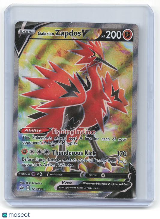 2021 Pokemon Galarian Zapdos V Chilling Reign Rare Holo #173/198 Near Mint