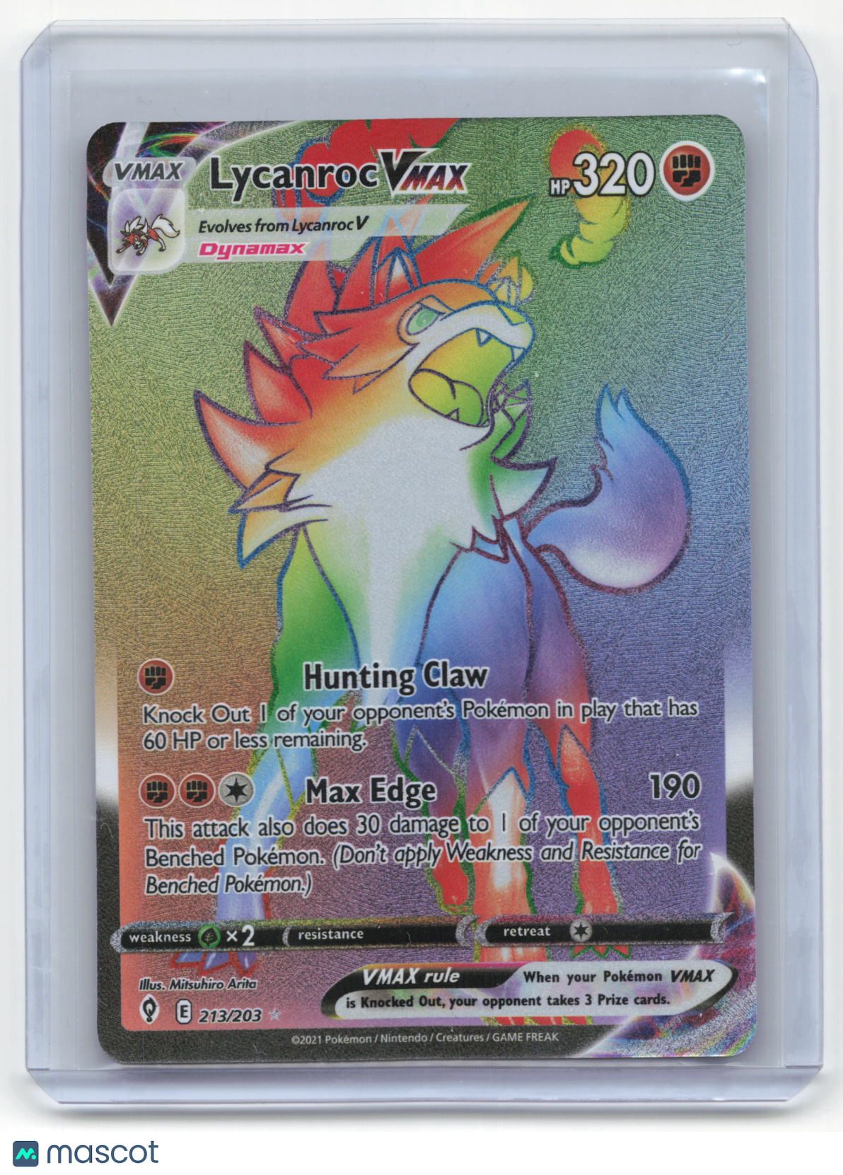 2021 Pokemon Lycanroc VMAX Evolving Skies Secret Rare Rainbow #213/203 Near Mint