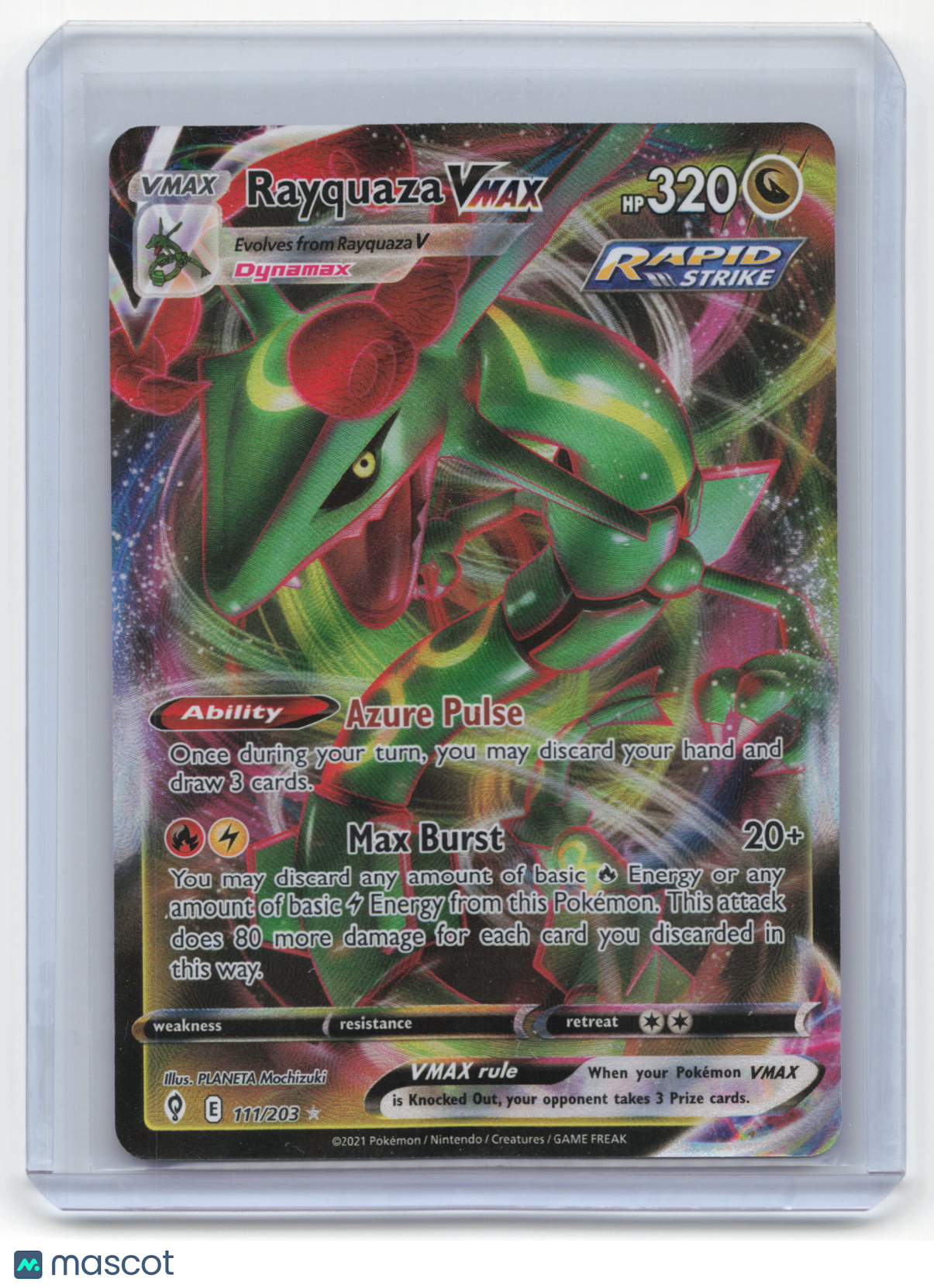 2021 Pokemon Rayquaza VMAX Evolving Skies Rare Holo #111/203 Near Mint