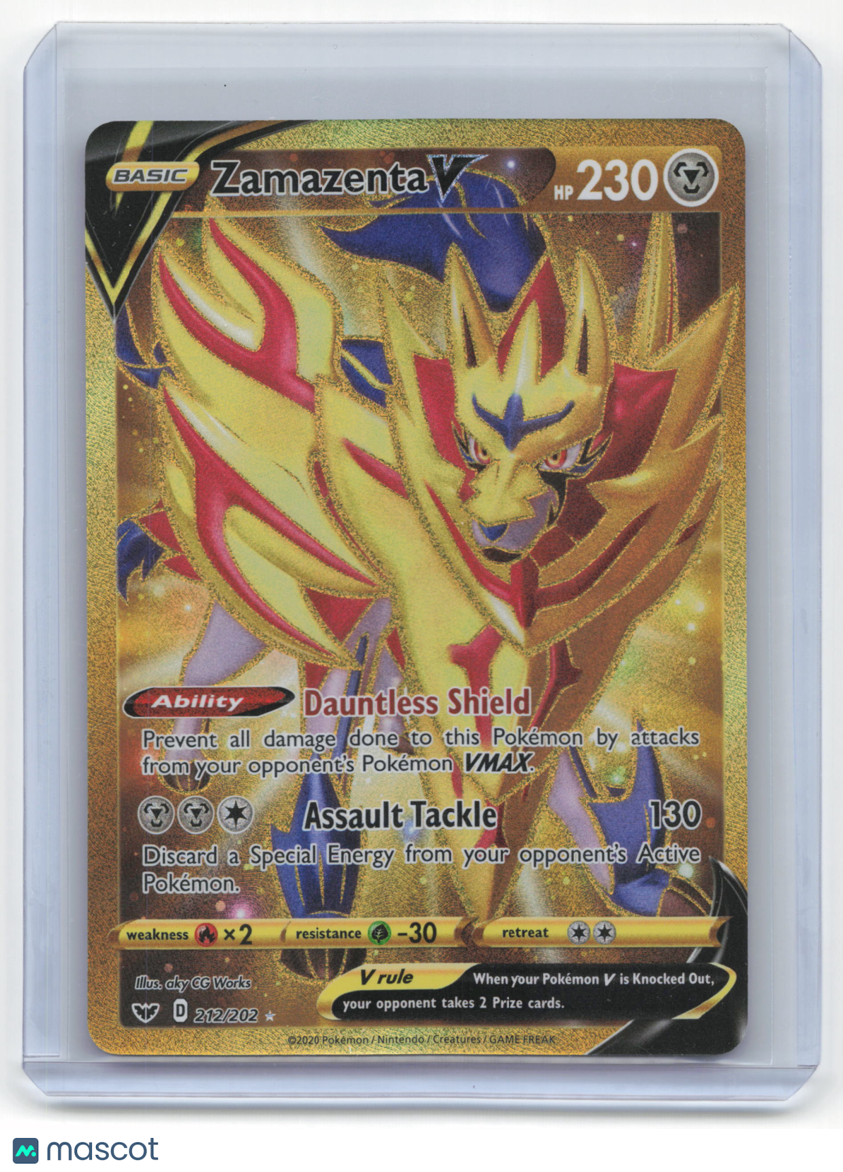 2020 Pokemon Zamazenta V Sword & Shield Secret Rare Holo #212/202 Near Mint