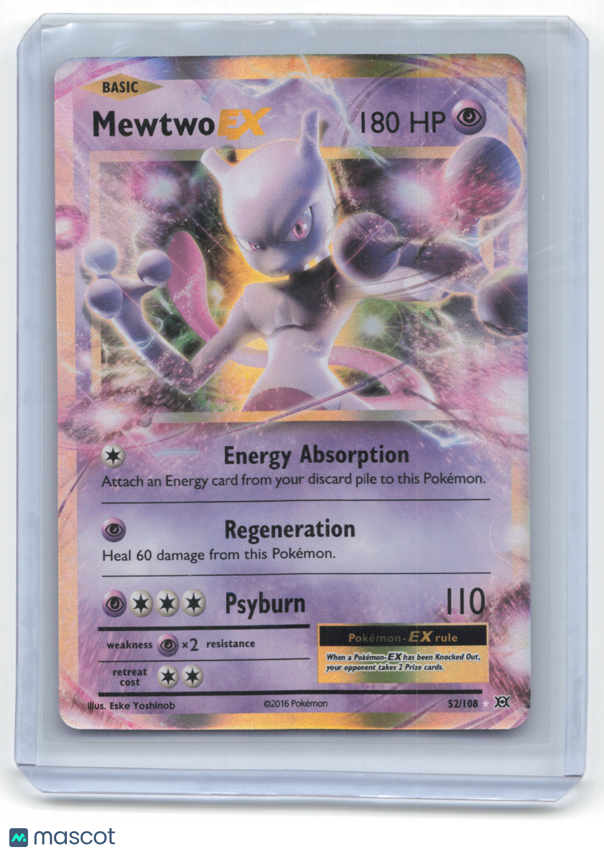 2016 Pokemon Mewtwo EX Evolutions Rare Holo #52/108 Near Mint