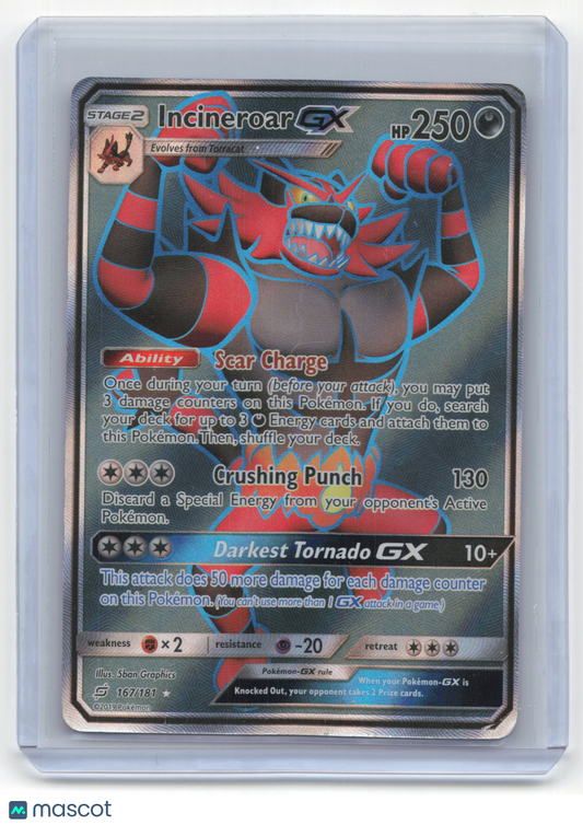 2019 Pokemon Incineroar GX Team Up Rare Holo #167/181 Near Mint