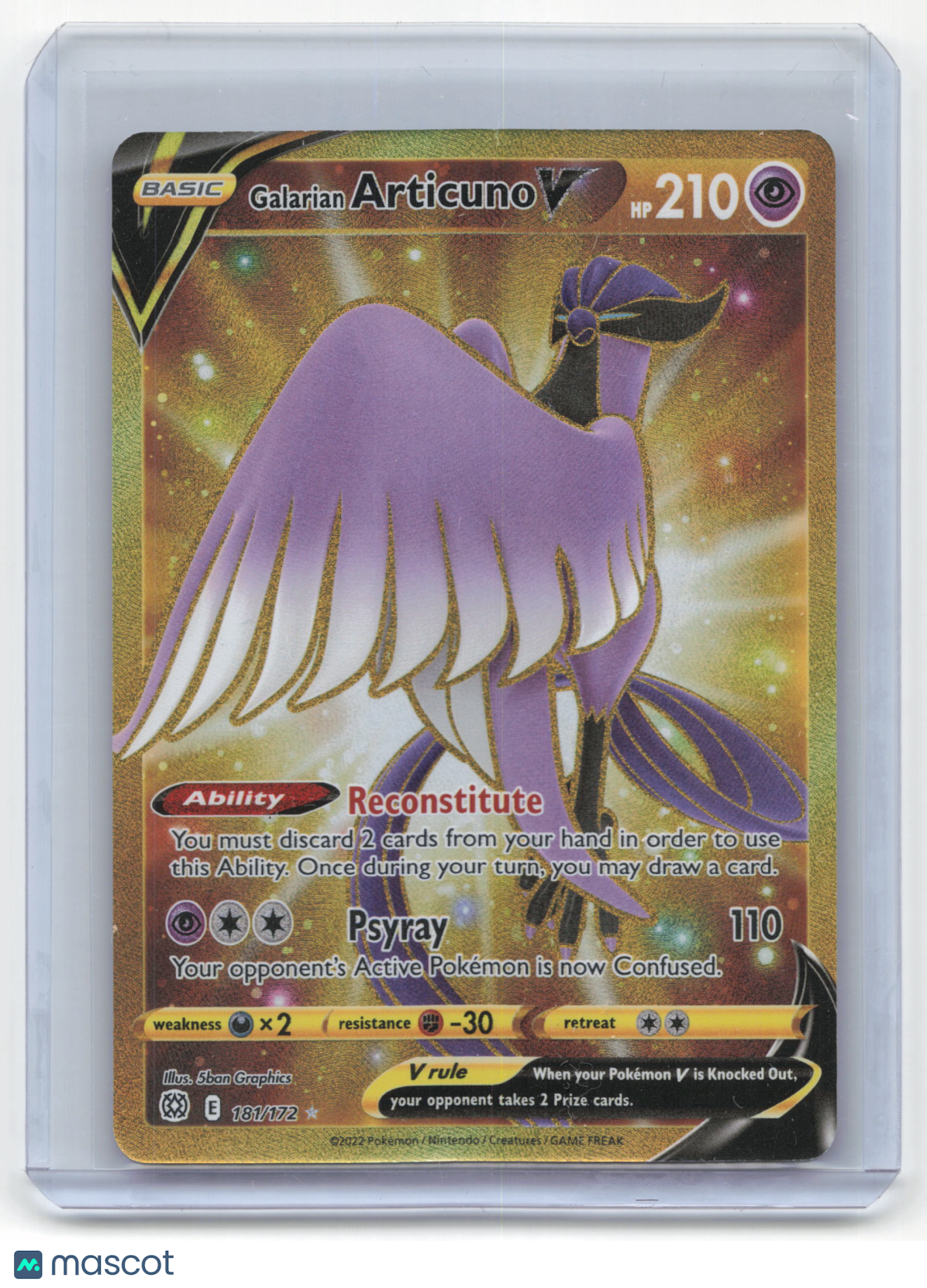 2022 Pokemon Galarian Articuno V Brilliant Stars Secret Rare #181/172 Near Mint