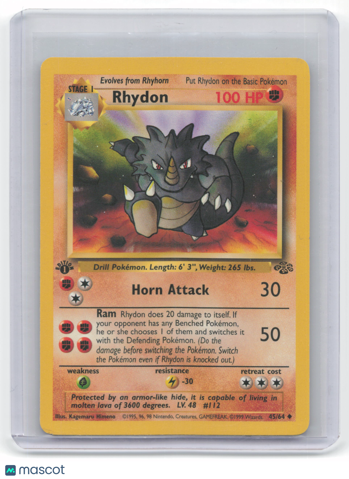 1999 Pokemon Rhydon Jungle Non-Foil #45/64 1st Edition Moderately Played