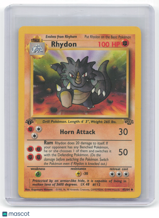 1999 Pokemon Rhydon Jungle Non-Foil #45/64 1st Edition Moderately Played