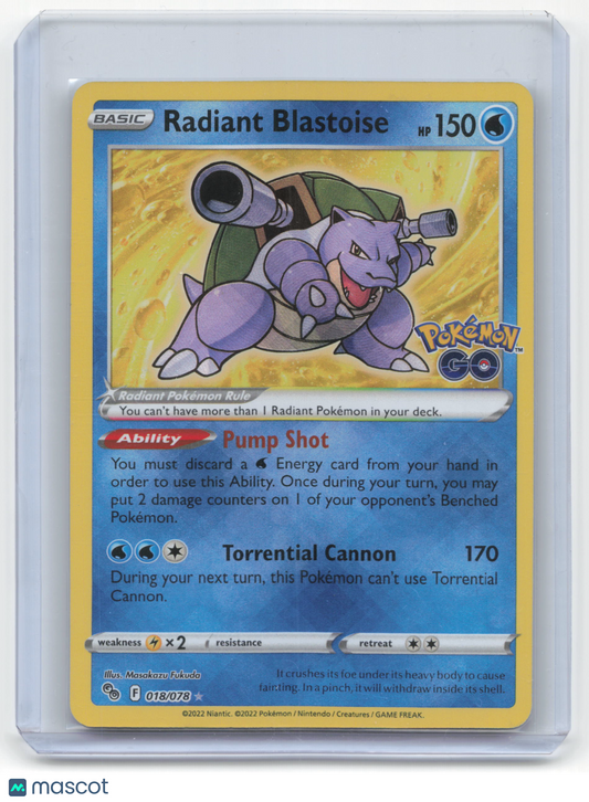 2022 Pokemon Radiant Blastoise Pokémon GO Radiant Rare Holo #018/078
