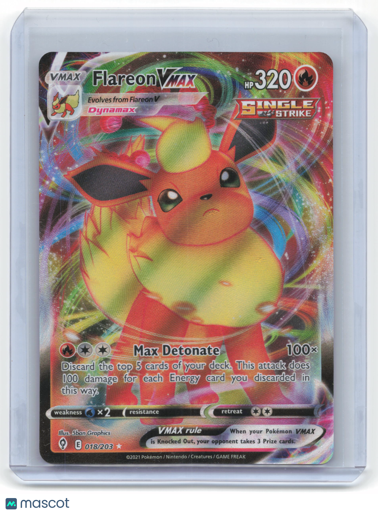 2021 Pokemon Flareon VMAX Evolving Skies Ultra Rare Holo #018/203
