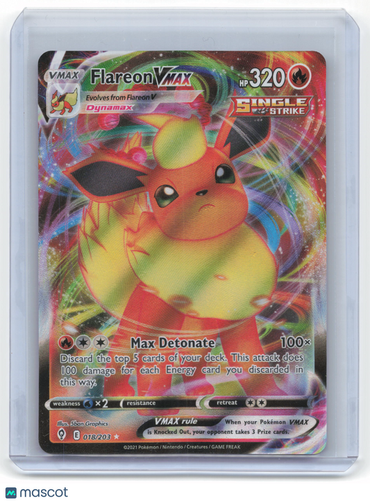 2021 Pokemon Flareon VMAX Evolving Skies Ultra Rare Holo #018/203