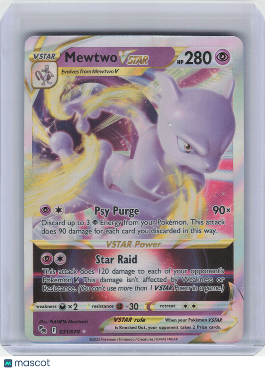 2022 Pokemon Mewtwo VSTAR #031/078 Pokémon GO Ultra Rare Holo