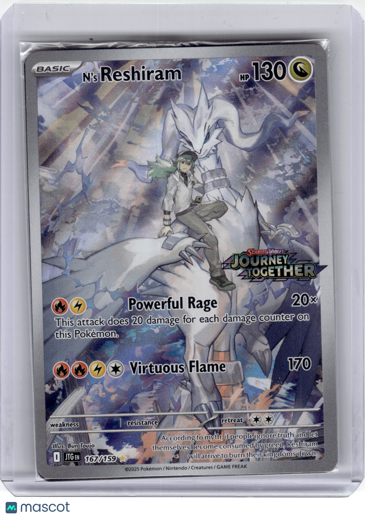 2025 Pokemon N'S Reshiram Journey Together Illustration Rare #167/159 (Sealed)