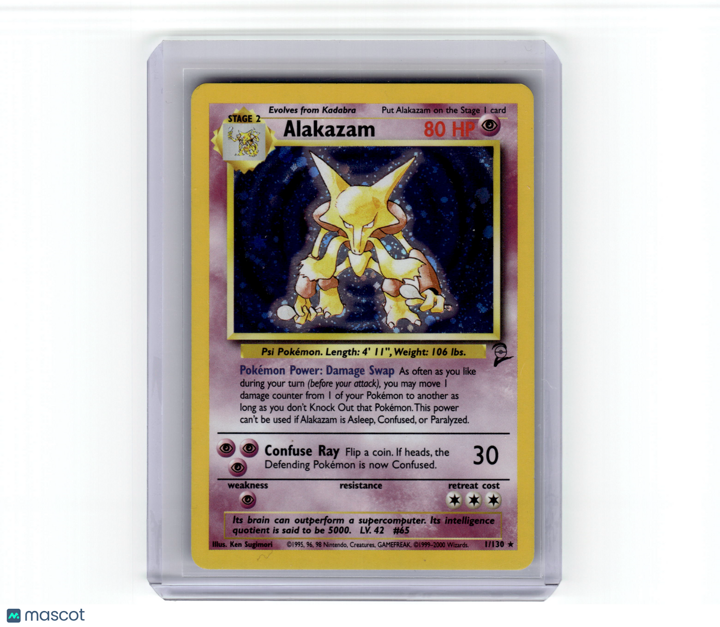 1999 Pokemon Alakazam Base Set 2 Rare Holo #1/130 Moderately Played