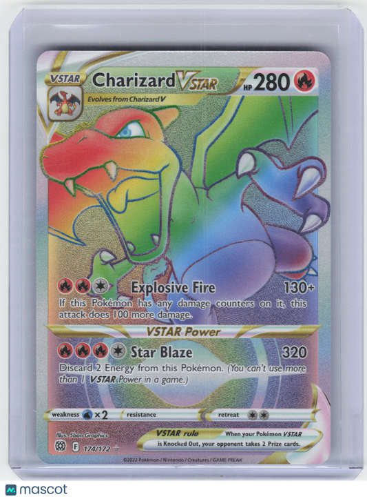 2022 Pokemon Charizard VSTAR #174/172 Brilliant Stars Secret Rare Rainbow Holo