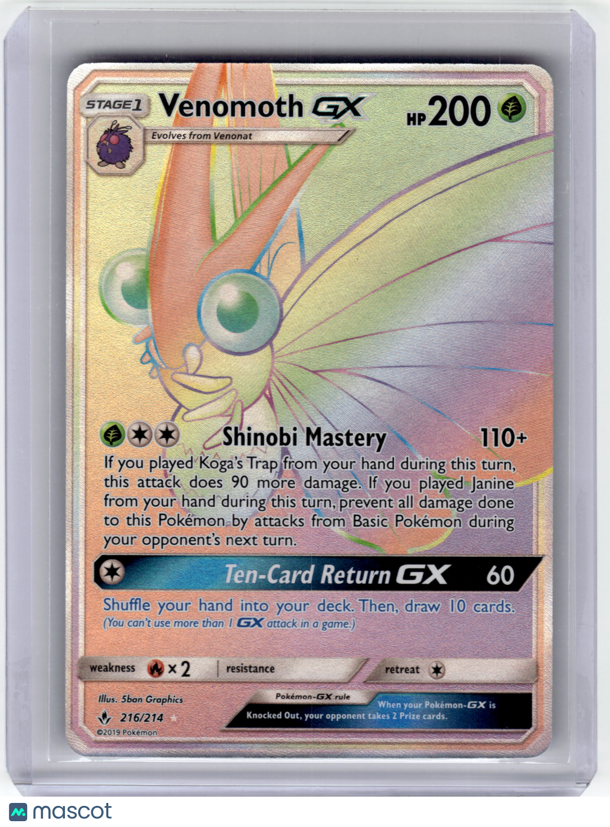 2019 Pokemon Venomoth GX Unbroken Bonds Secret Rare Holo #216/214 Near Mint
