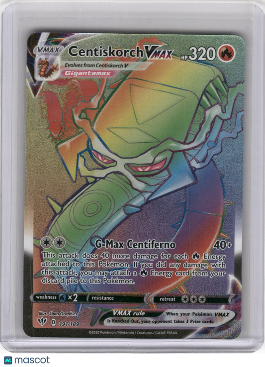 2020 Pokemon Centiskorch VMAX Darkness Ablaze Secret Rare Holo #191/189