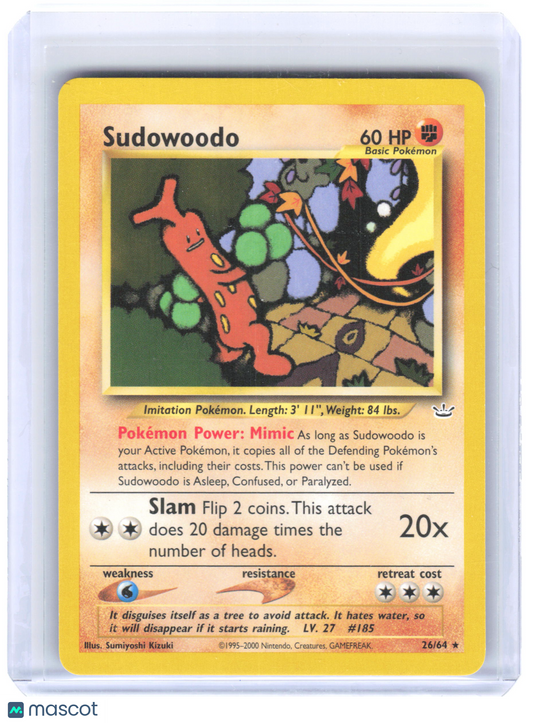 2000 Pokemon Sudowoodo #26/64 Neo Revelation Rare Non-Foil