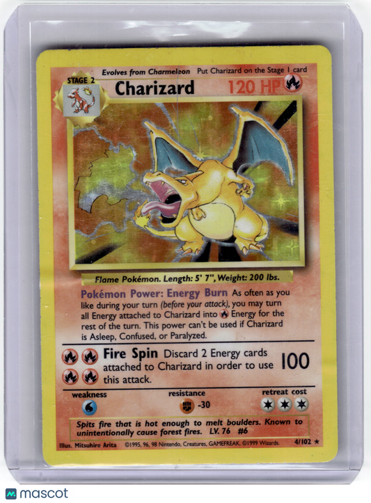 1999 Pokemon Charizard Base Set Rare Holo #4/102 (Damaged)