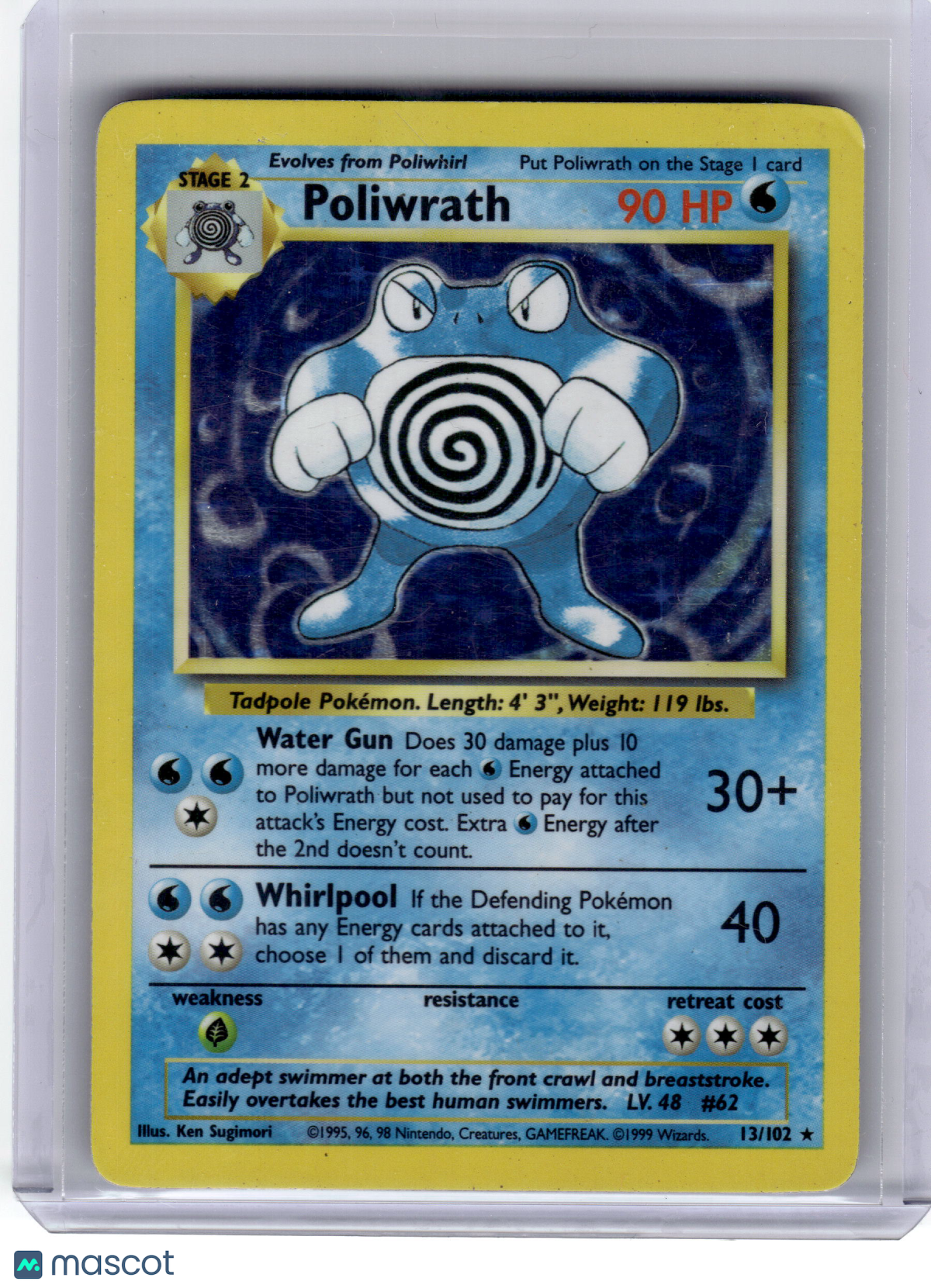 1999 Pokemon Poliwrath Base Set Rare Holo #13/102 Heavily Played