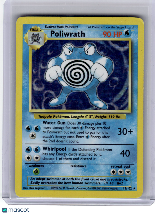 1999 Pokemon Poliwrath Base Set Rare Holo #13/102 Heavily Played