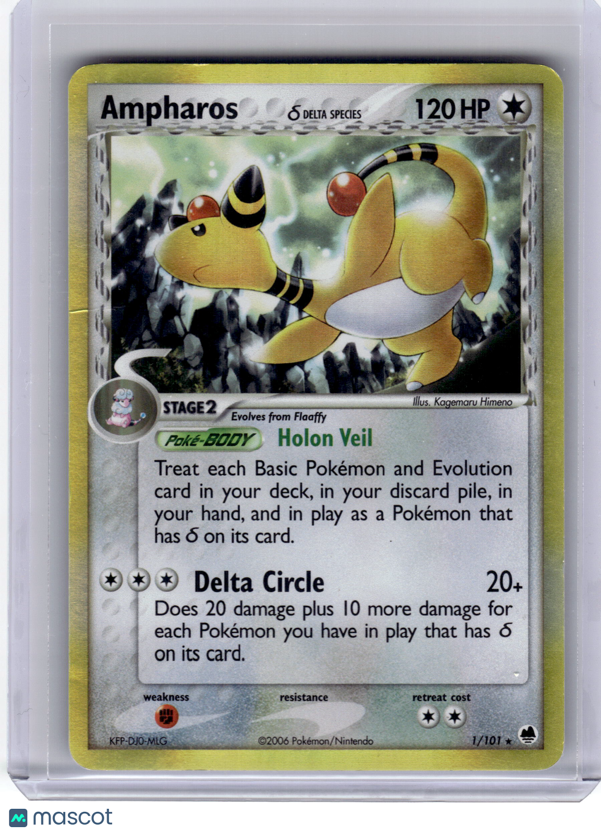 2006 Pokemon Ampharos EX Dragon Frontiers Rare Holo #1/101 Heavily Played